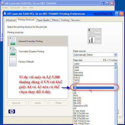 Thiết lập khổ giấy in trong máy in và ứng dụng